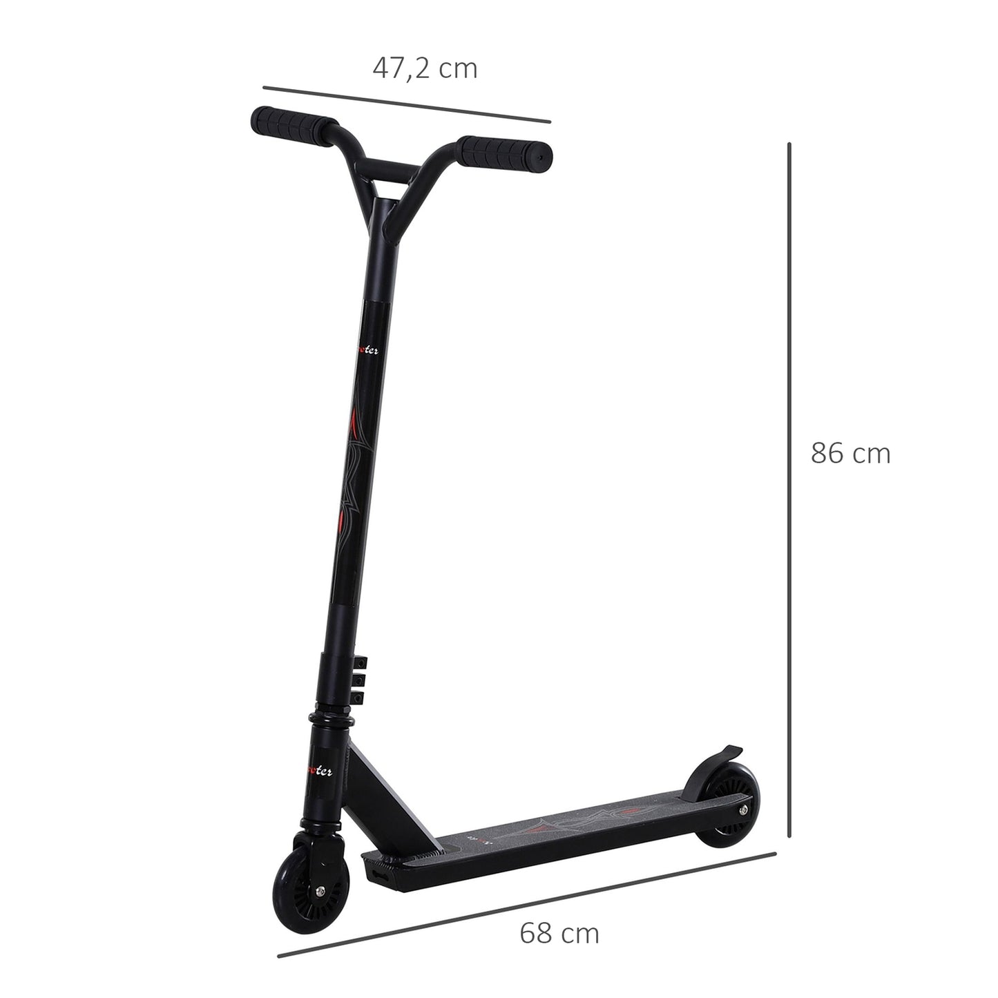 Freestyle stunt scooter with 100 mm PU wheels, black