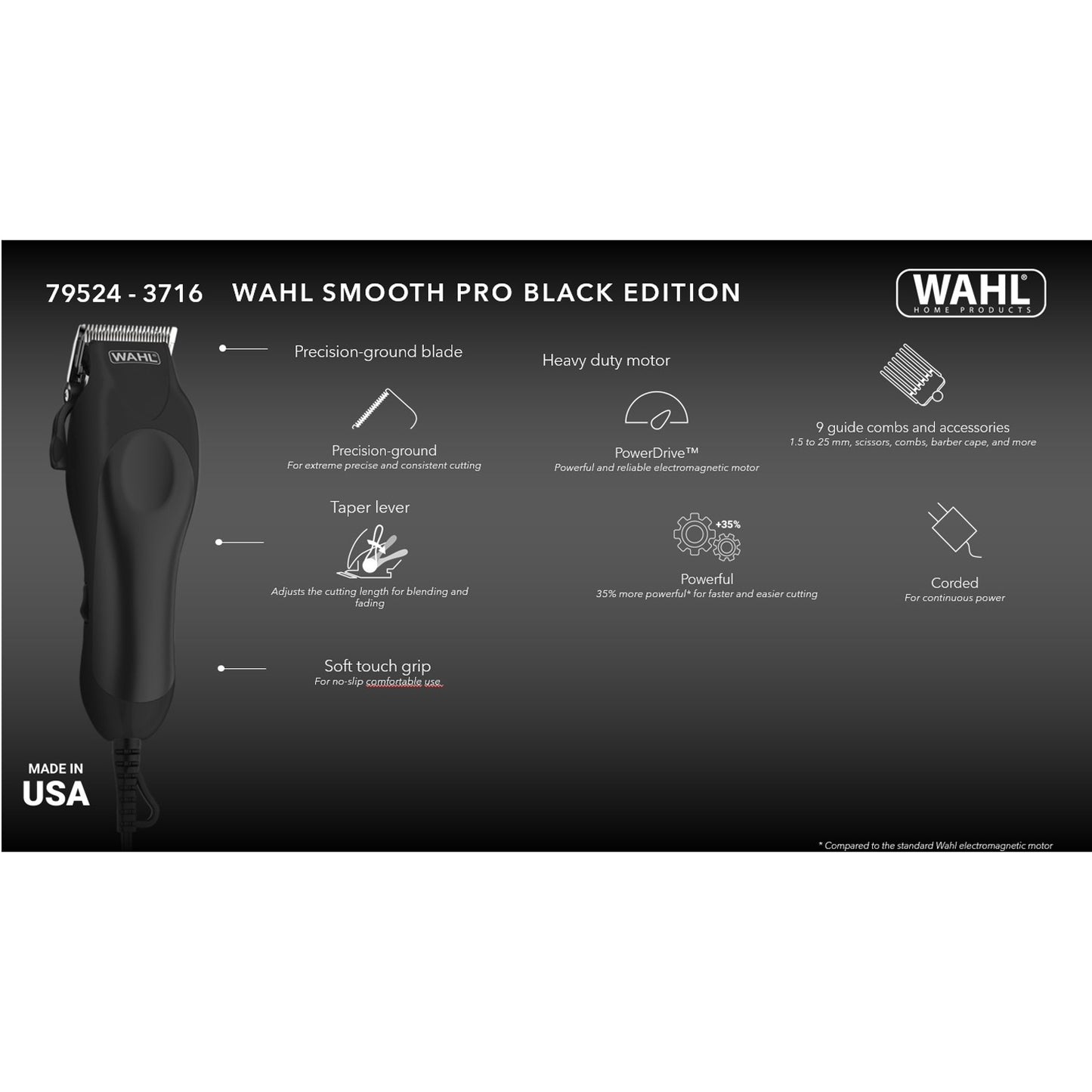 Professional Hair clipper Smooth PRO BLACK EDITION