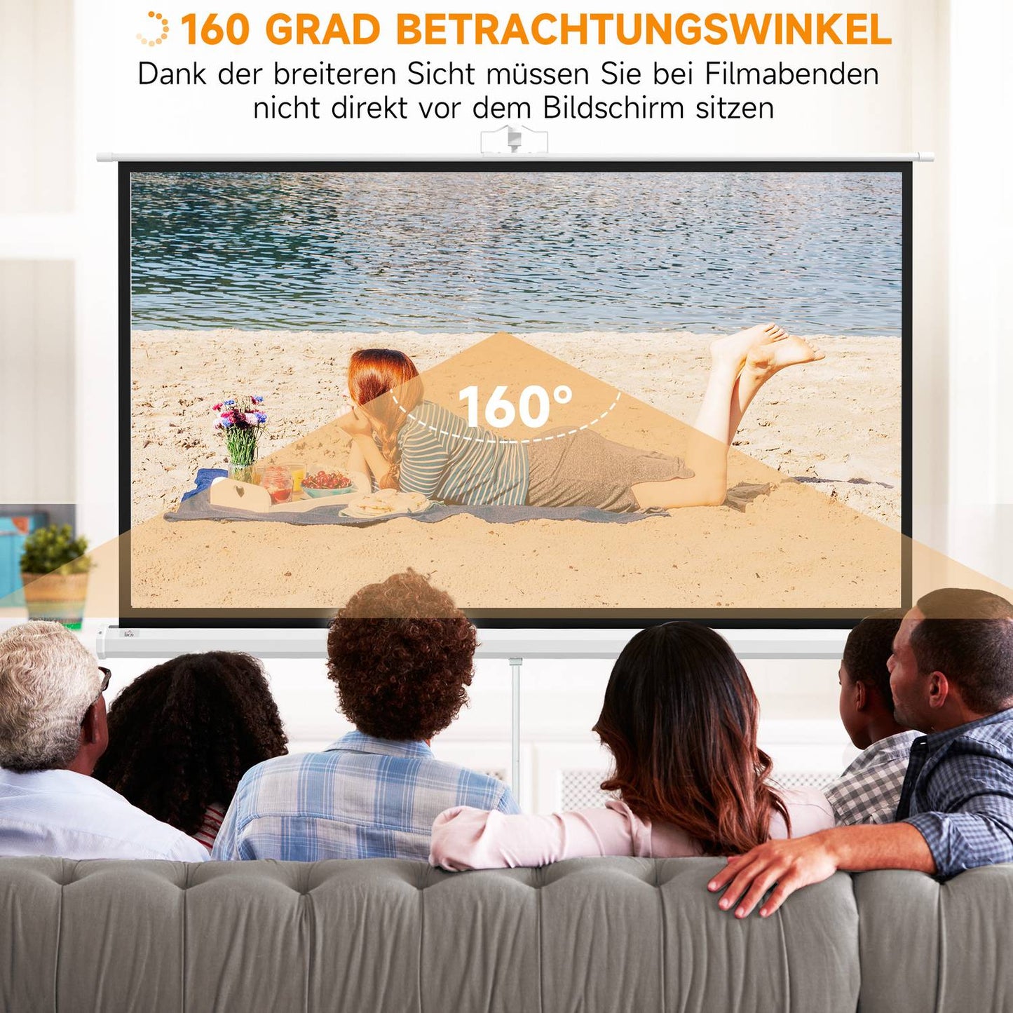 Projector Screen with Stand, 186x105 cm, 16:9 HD 4K