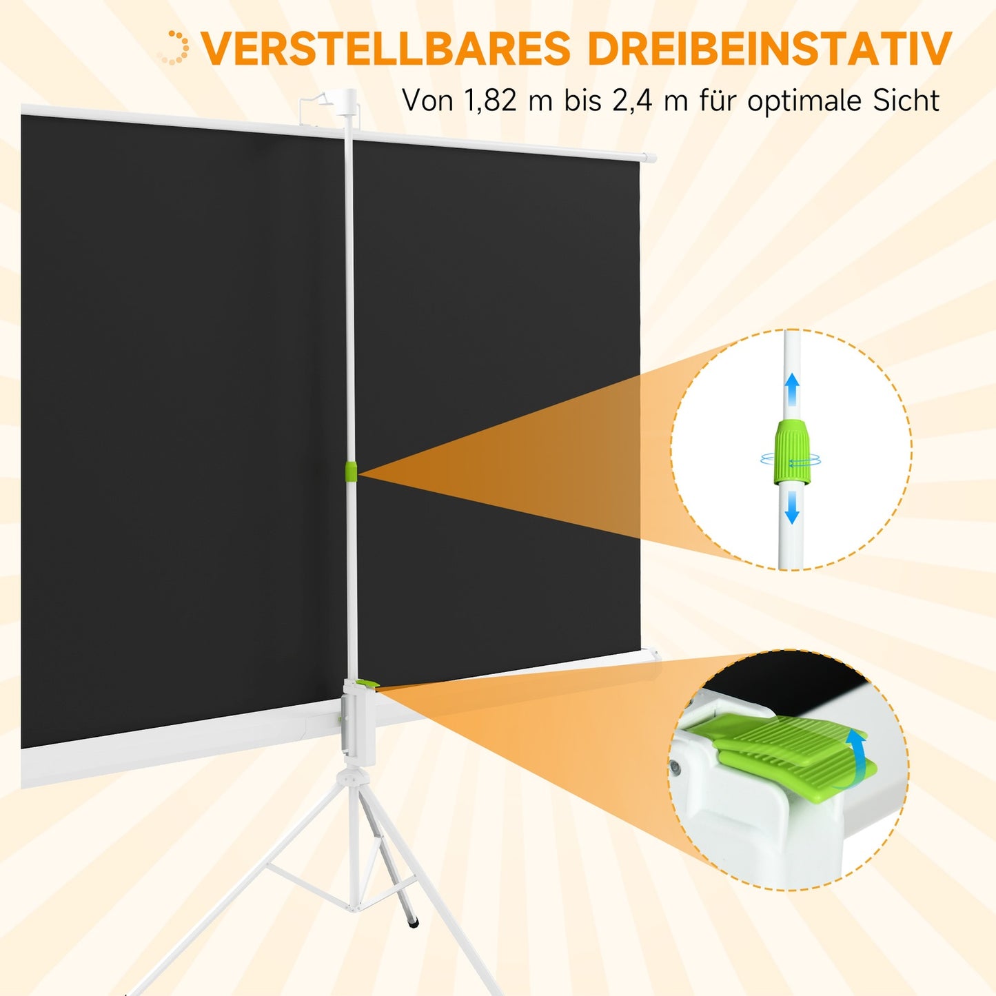 Projector Screen with Stand, 186x105 cm, 16:9 HD 4K