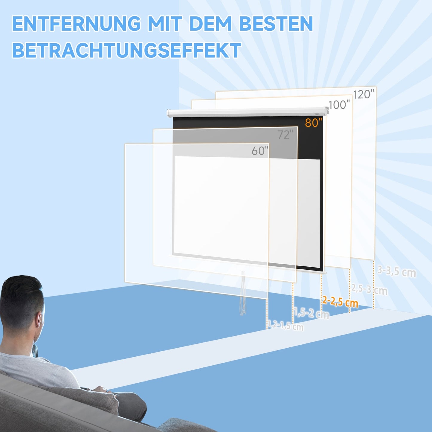 Manual projection screen, 172 x 96 cm, 4K/HD Ready