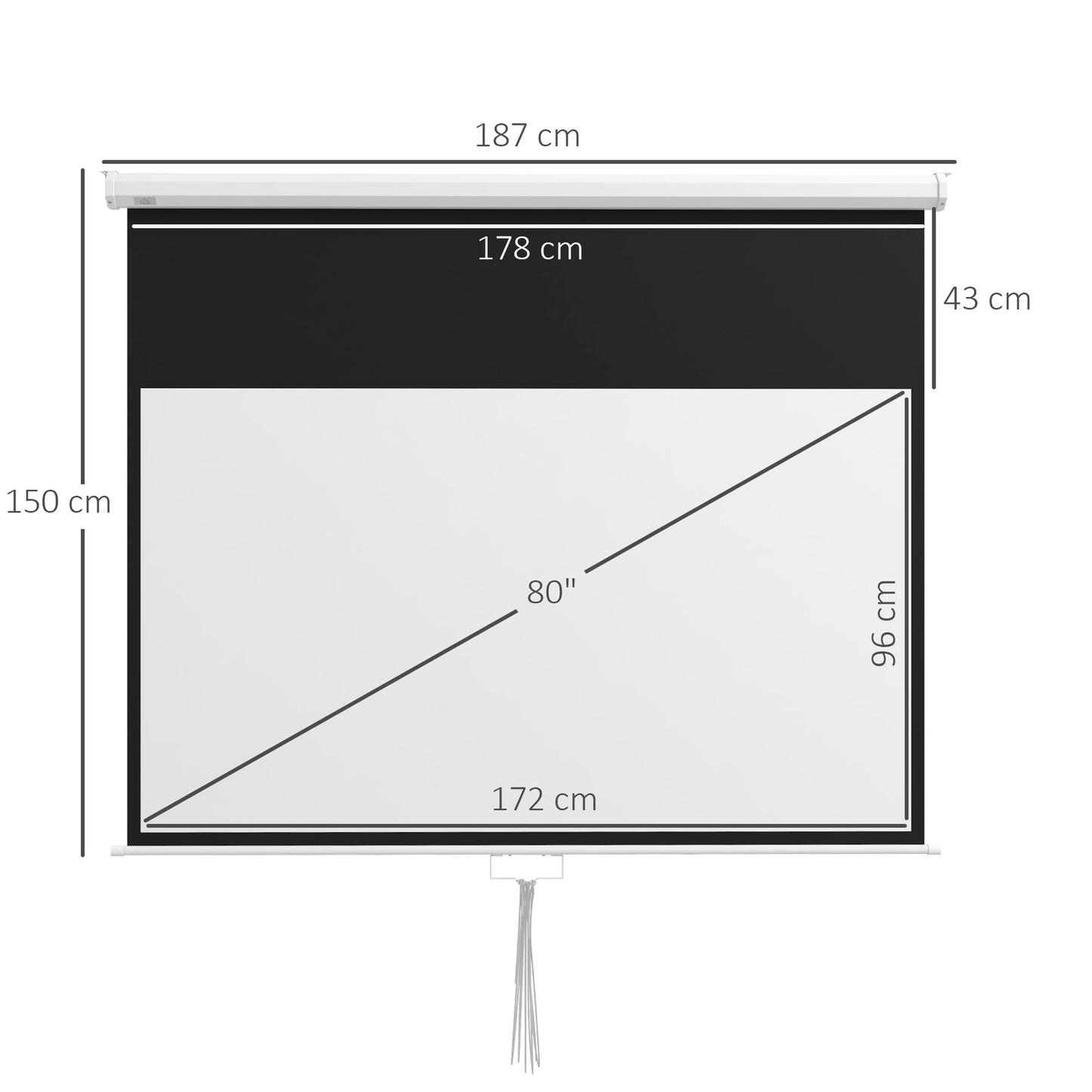 Manual projection screen, 172 x 96 cm, 4K/HD Ready