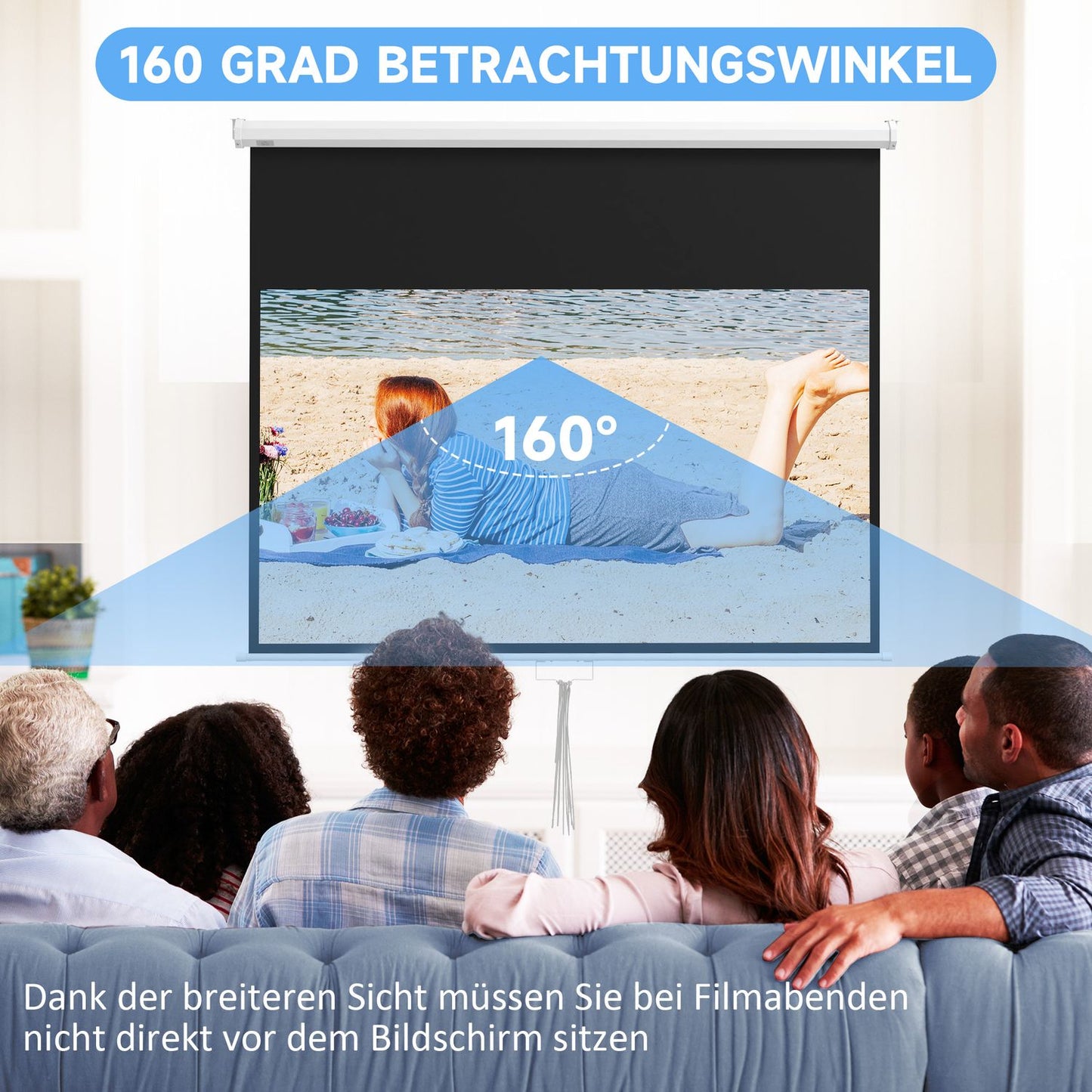 Manual projection screen, 172 x 96 cm, 4K/HD Ready