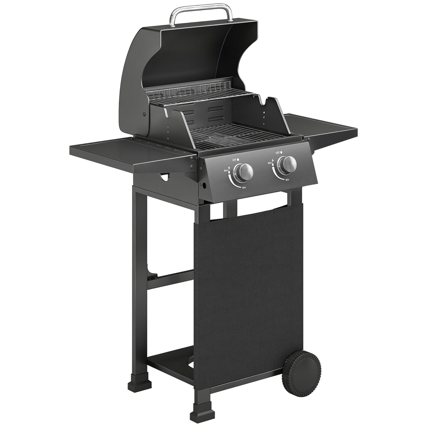 Propane Gas Grill with 2 Burners, Folding Shelves, Black