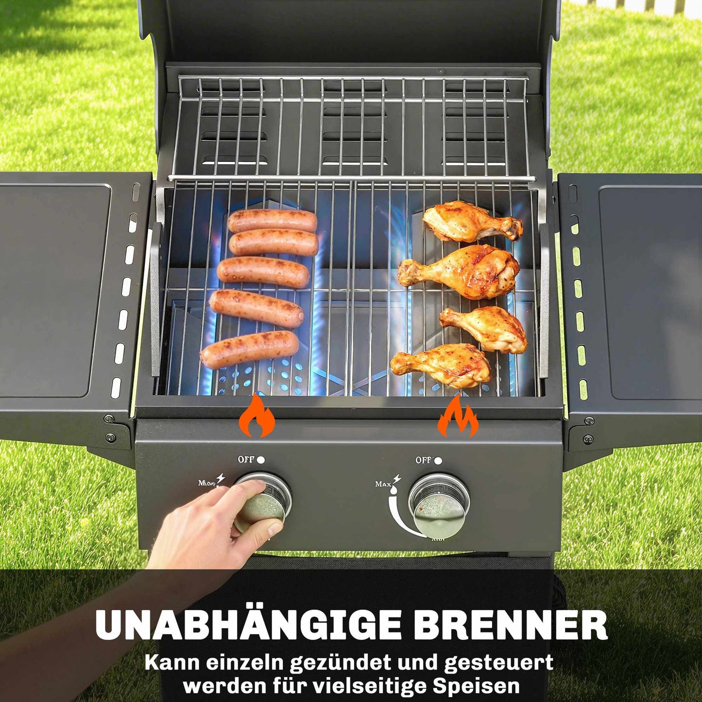 Propane Gas Grill with 2 Burners, Folding Shelves, Black