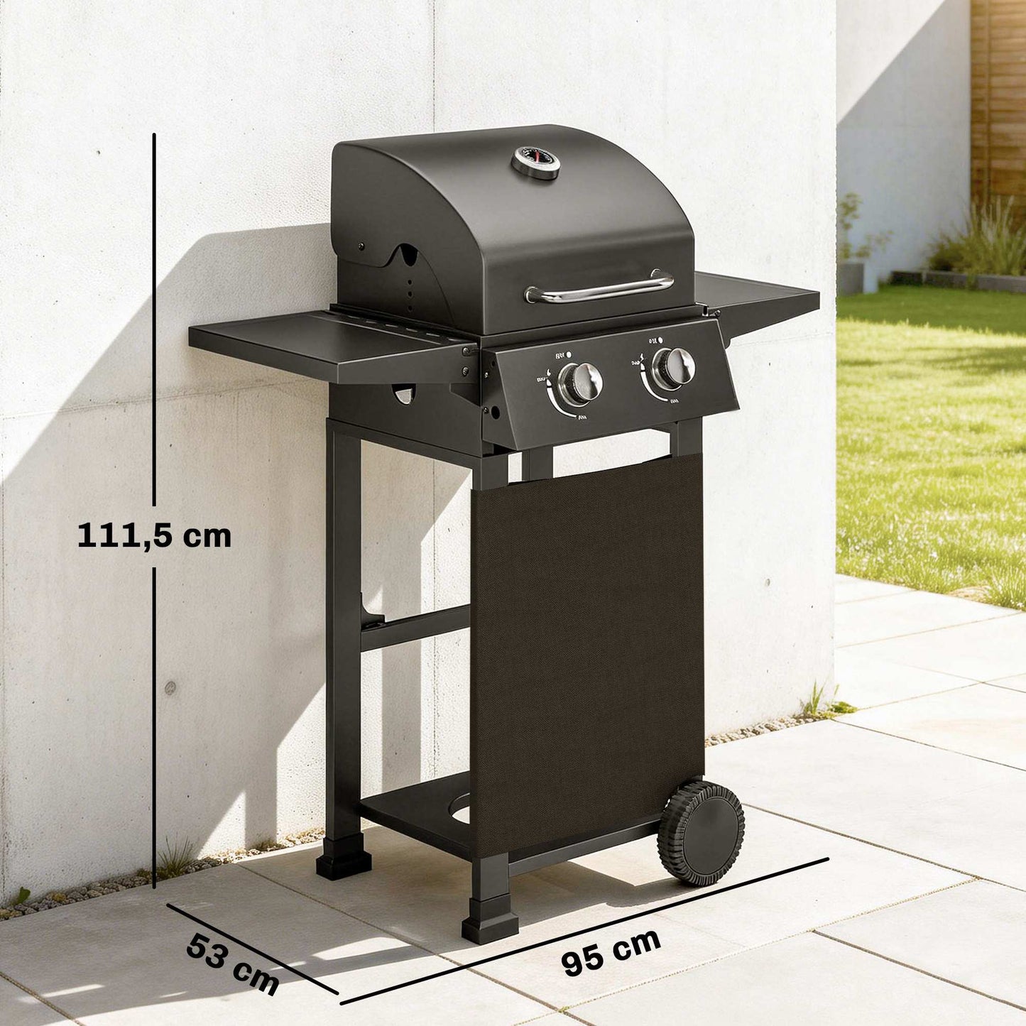Propane Gas Grill with 2 Burners, Folding Shelves, Black