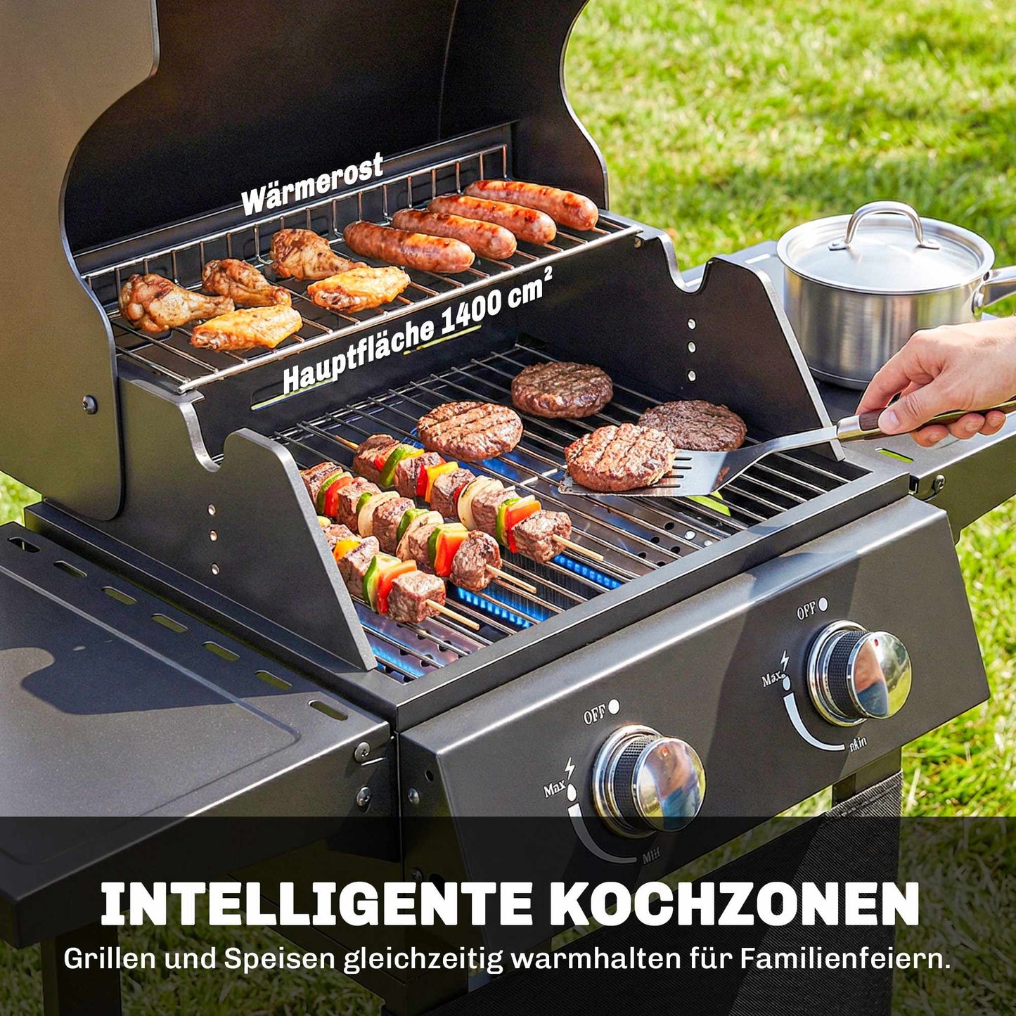 Propane Gas Grill with 2 Burners, Folding Shelves, Black