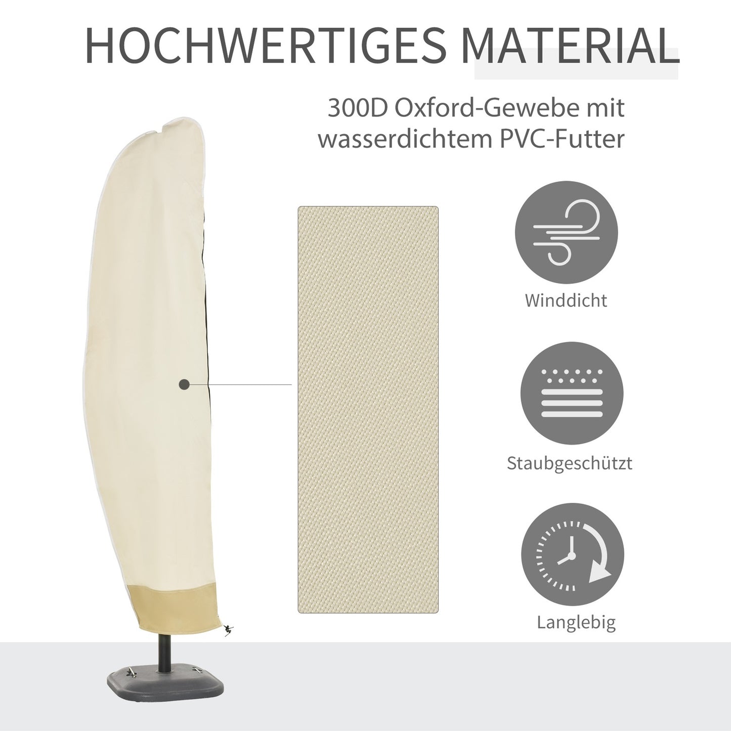 Cantilever umbrella cover, Oxford with zipper, Beige 56x220cm