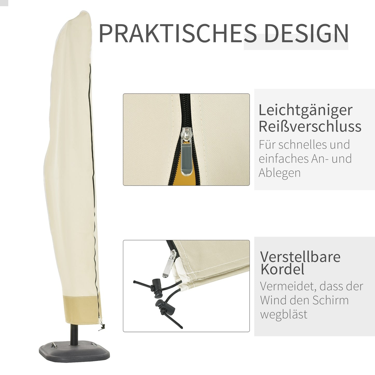 Cantilever umbrella cover, Oxford with zipper, Beige 56x220cm