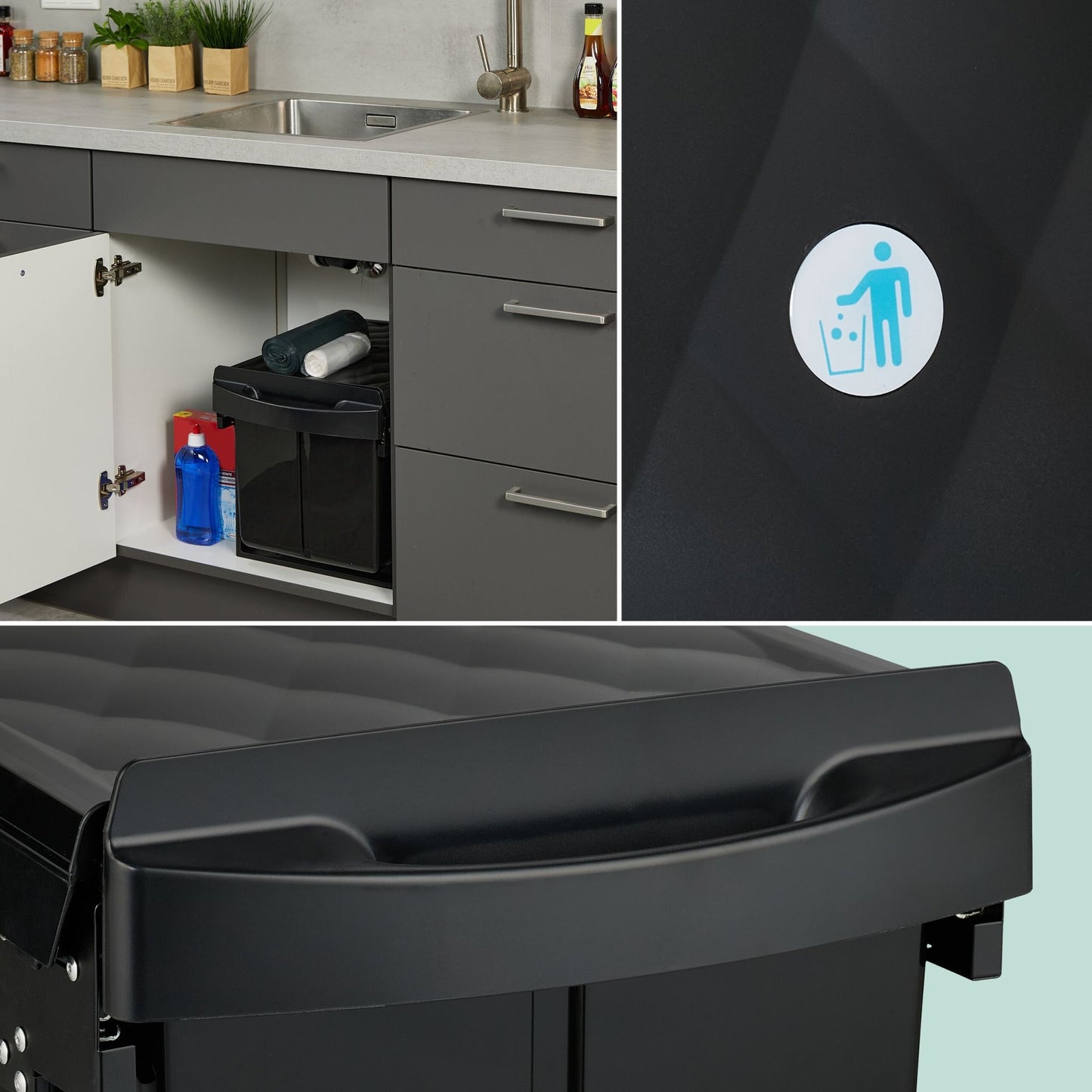 Pull-Out Waste Bin, Black – Space-Saving, Odor-Resistant