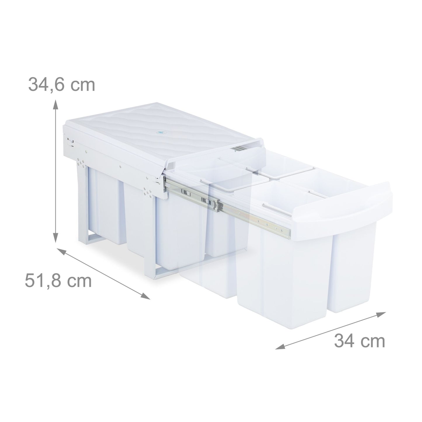 Pull-Out Waste Bin with Lid, White, Space-Saving