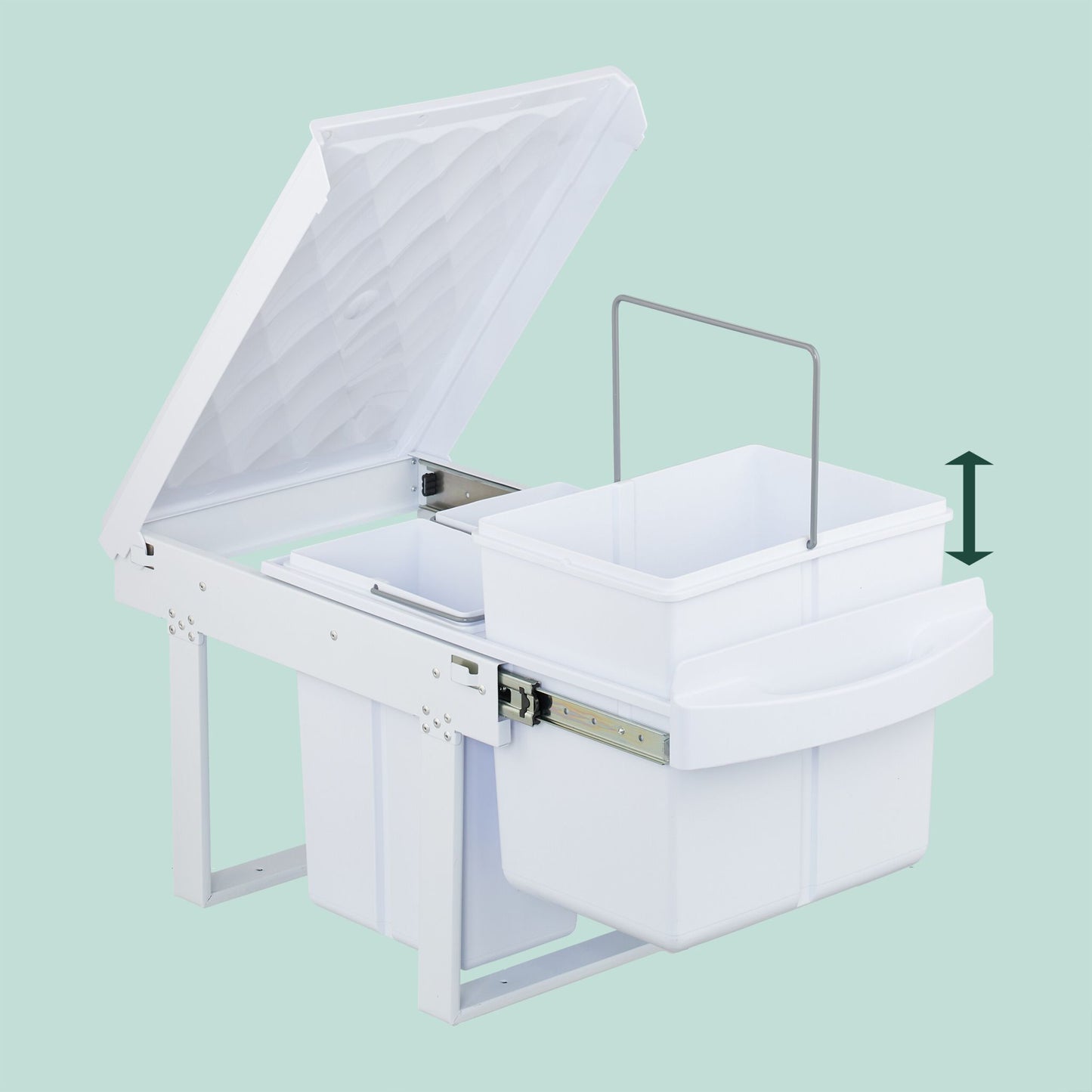 Pull-Out Waste Bin with Lid – White, Space-Saving
