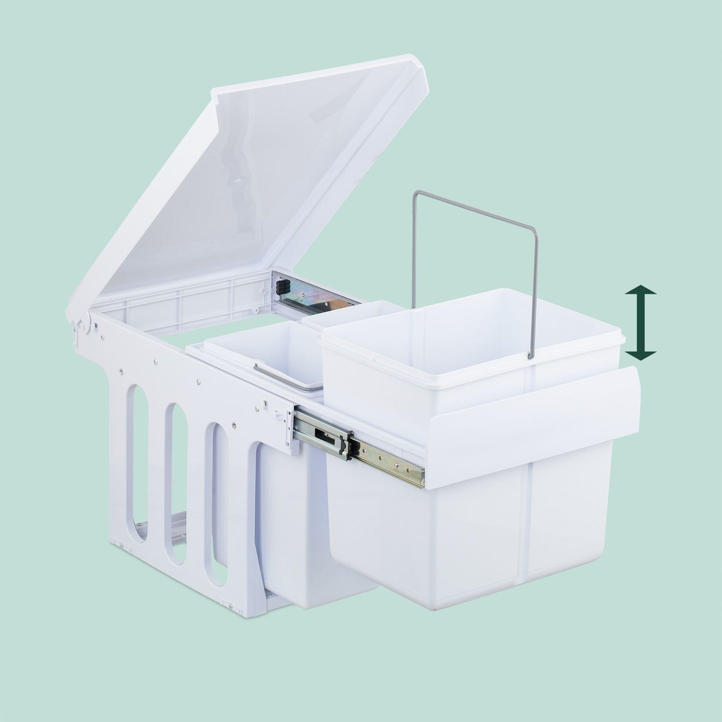 Pull-Out Waste Bin with Lid – White, Space-Saving Design