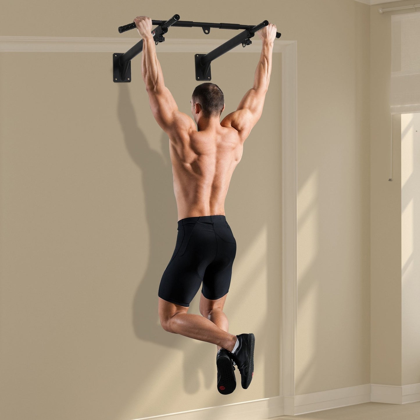 Wall-mounted Pull-Up Bar with loops for punching bag, steel