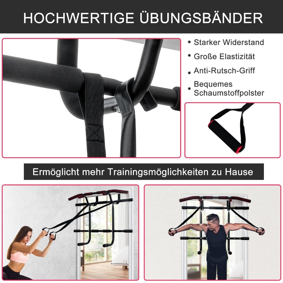 Pull-Up Bar for Doorway, 150kg Capacity, Foam Grip