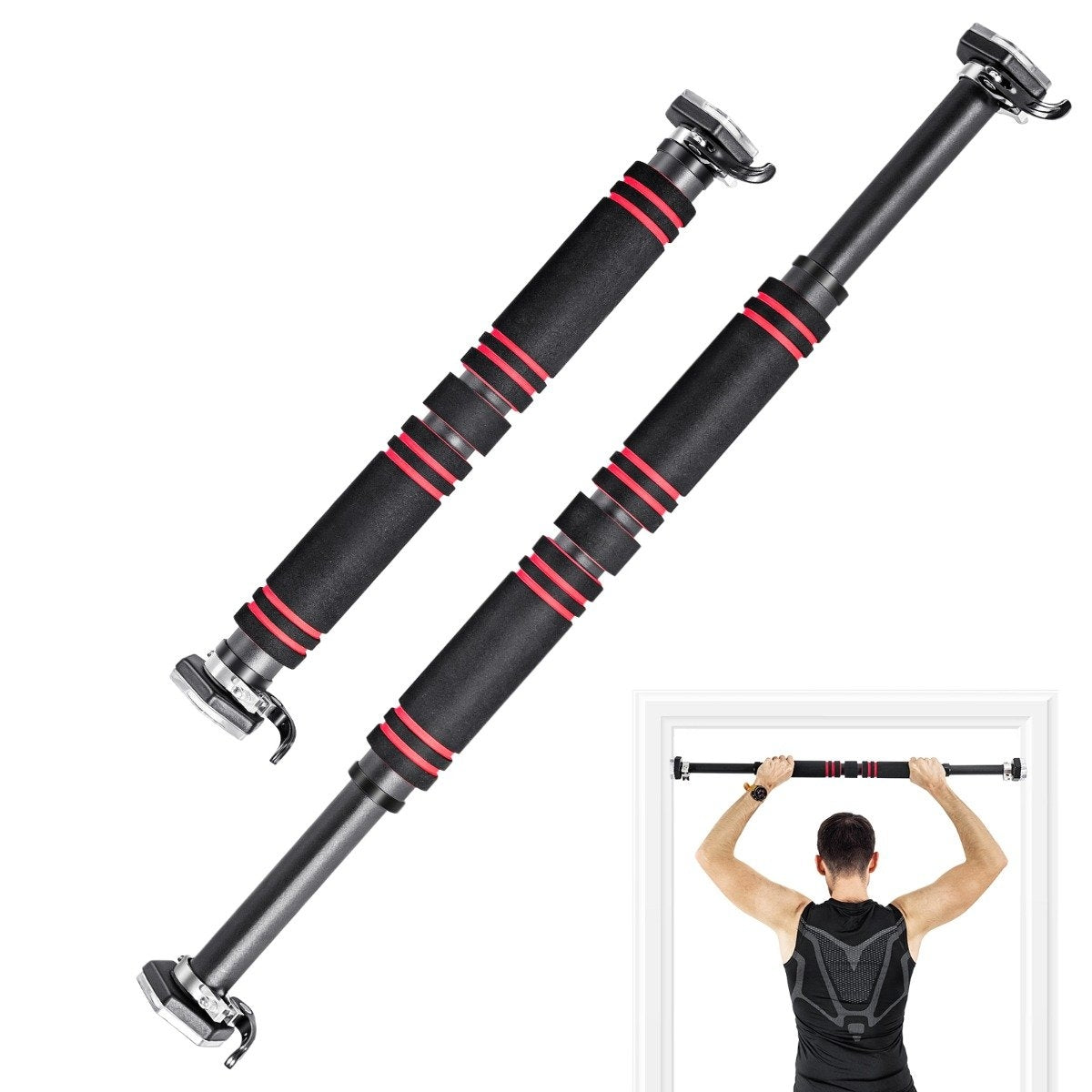 Pull-Up Bar for Doorway, Non-Slip Foam Grips, 65-100 cm