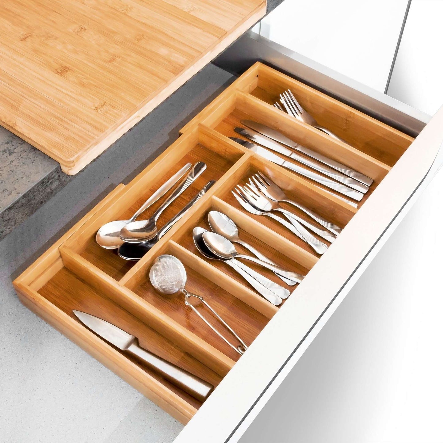 Pull-out cutlery box in bamboo size XL