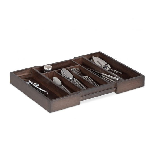 Pull-out cutlery box in dark brown bamboo