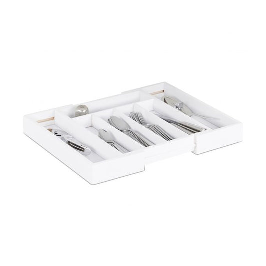 Pull-out cutlery box in white bamboo