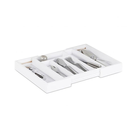 Pull-out cutlery box in white bamboo