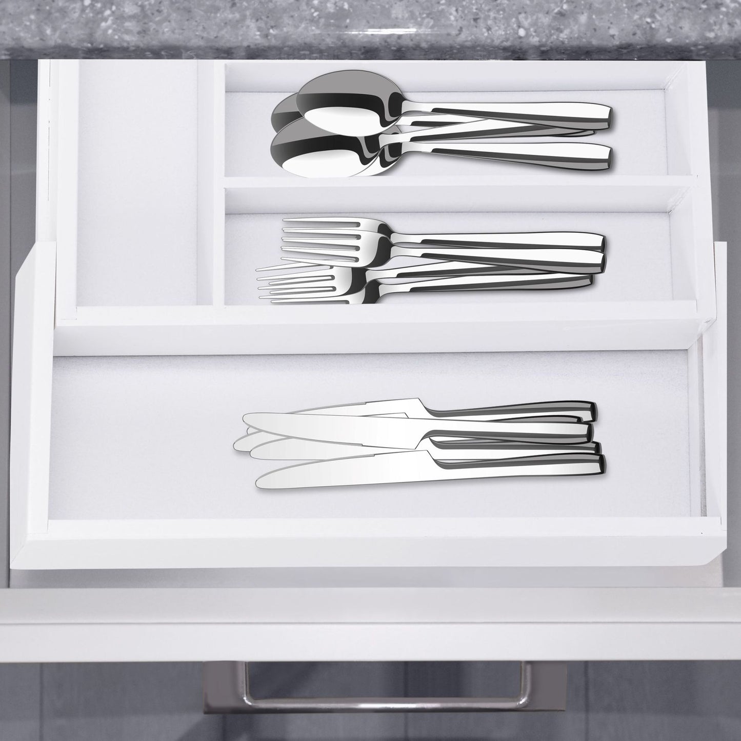 Pull-out cutlery box in white bamboo