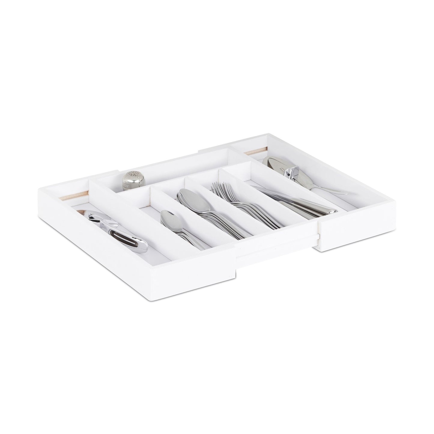 Pull-out cutlery box in white bamboo