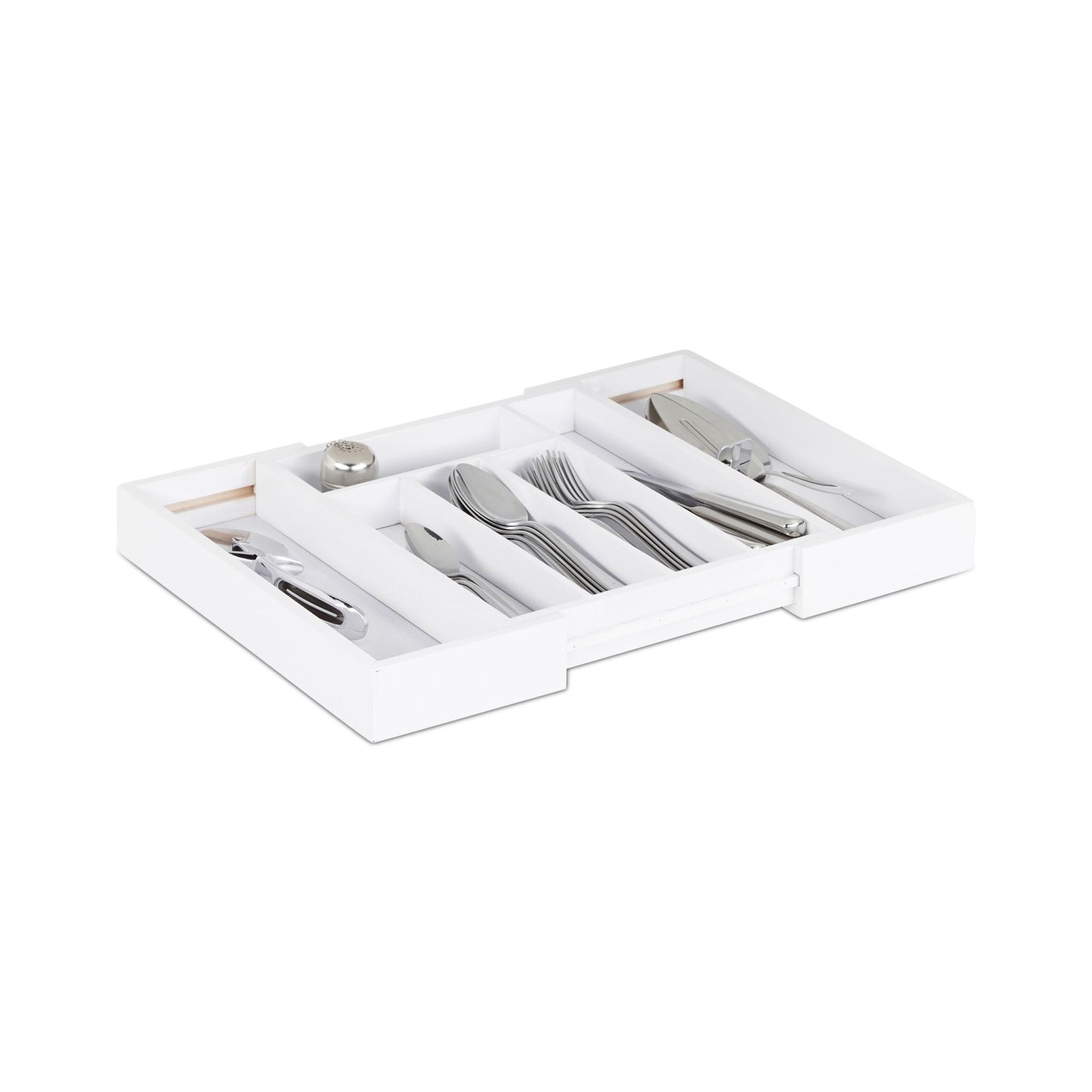 Pull-out cutlery box in white bamboo