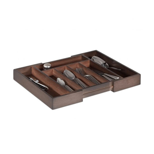 Pull-out cutlery drawer in dark brown bamboo
