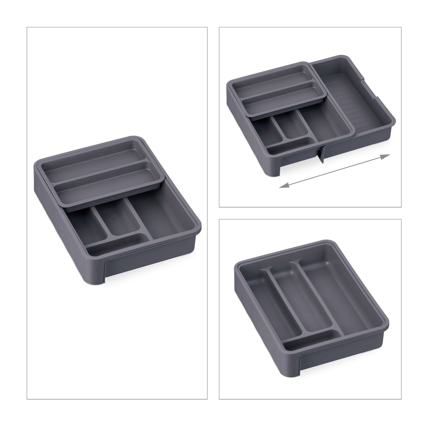 Pull-out cutlery tray in dark grey