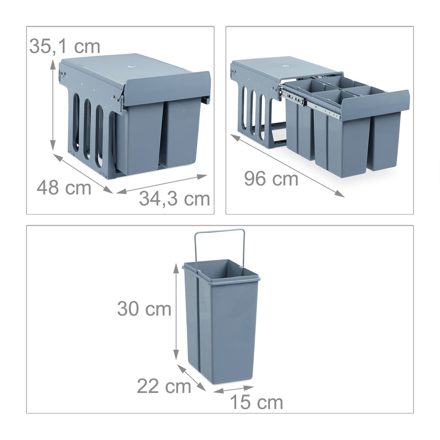 Pull-out source sorting 4 waste bins