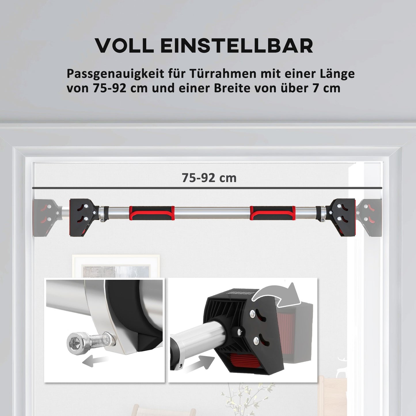 Adjustable steel pull-up bar, non-slip, door or wall mount