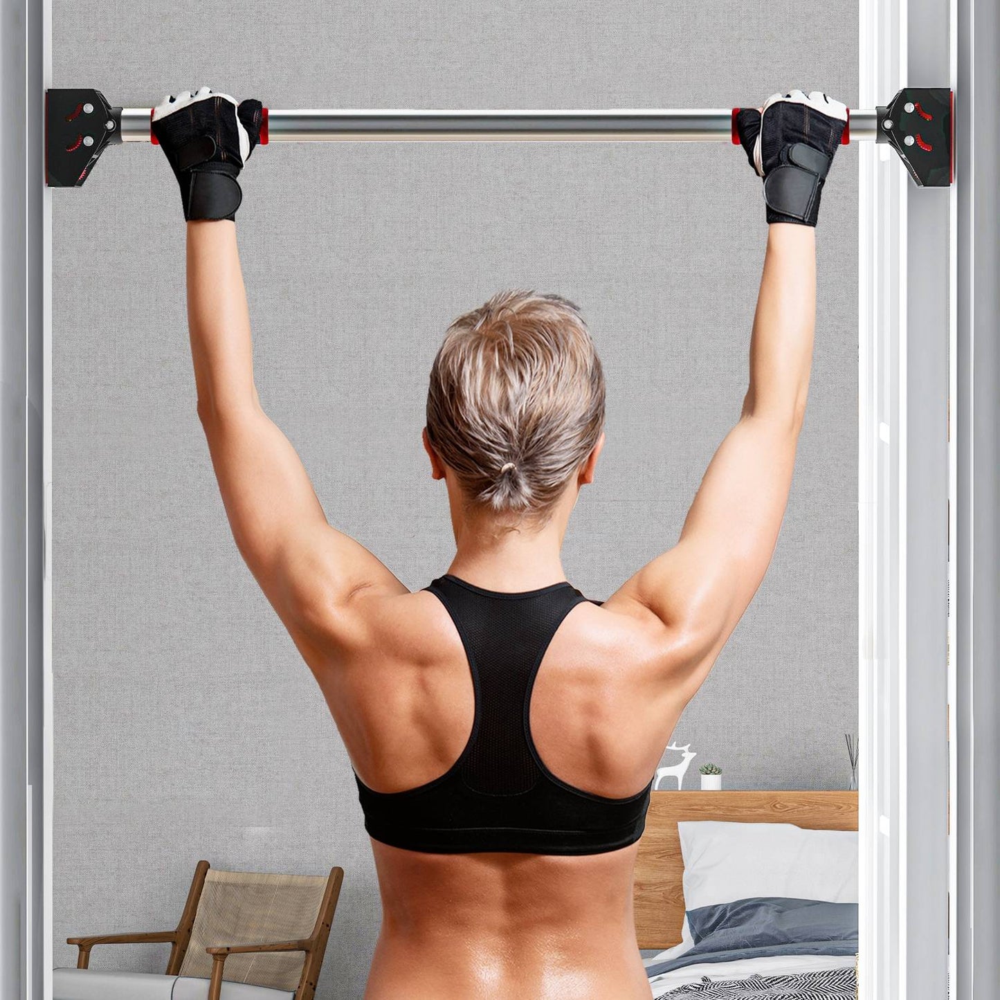 Adjustable steel pull-up bar, non-slip, door or wall mount