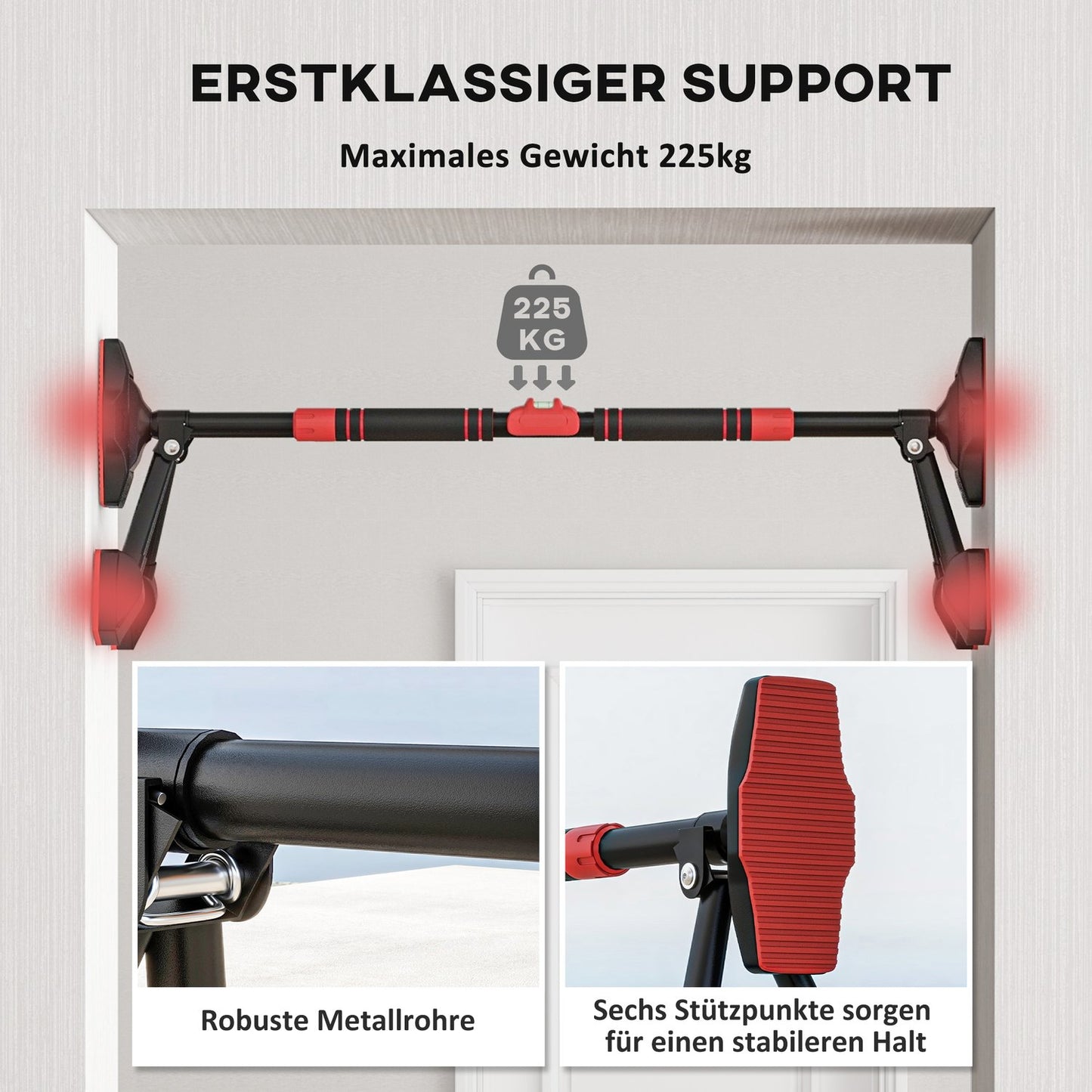 Adjustable Pull-Up Bar for door frames, 225 kg capacity