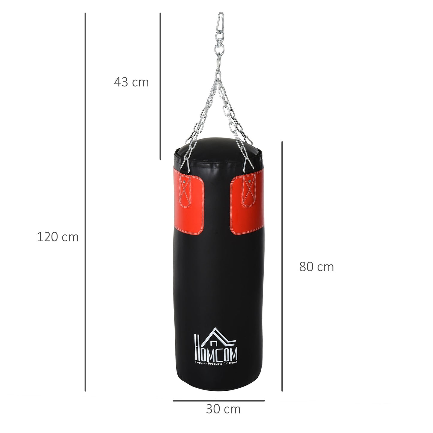 Punching bag set with gloves, filled, 120cm, black/red