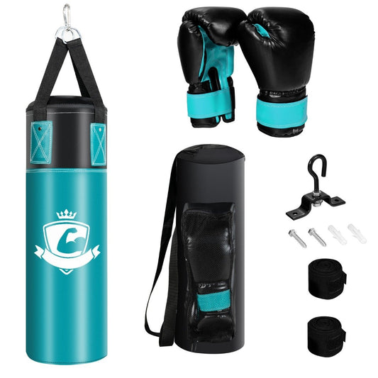 Punching Bag Set with 8oz Boxing Gloves Hand Straps Bag Punching Bag for Children and Adults Black + Green