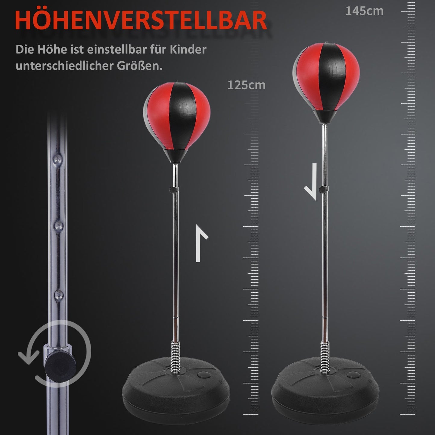 Adjustable punch ball set with stand and gloves (125-145cm)