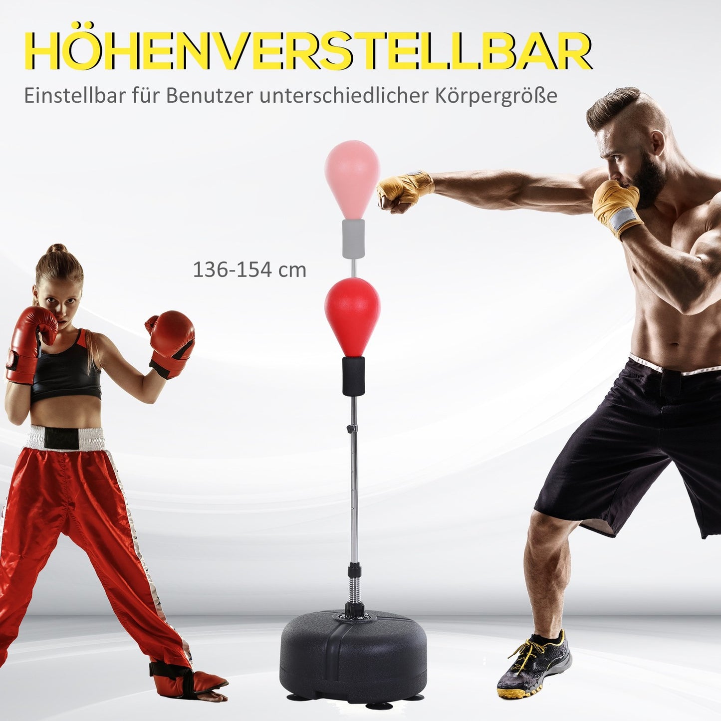 Punching Ball with Stand, 136-154cm Height Adjustable Punching Bag, Standing Punching Ball with Boxing Gloves, for Teens and Adults, for Equipment, Stress Relief, Fitness, Red