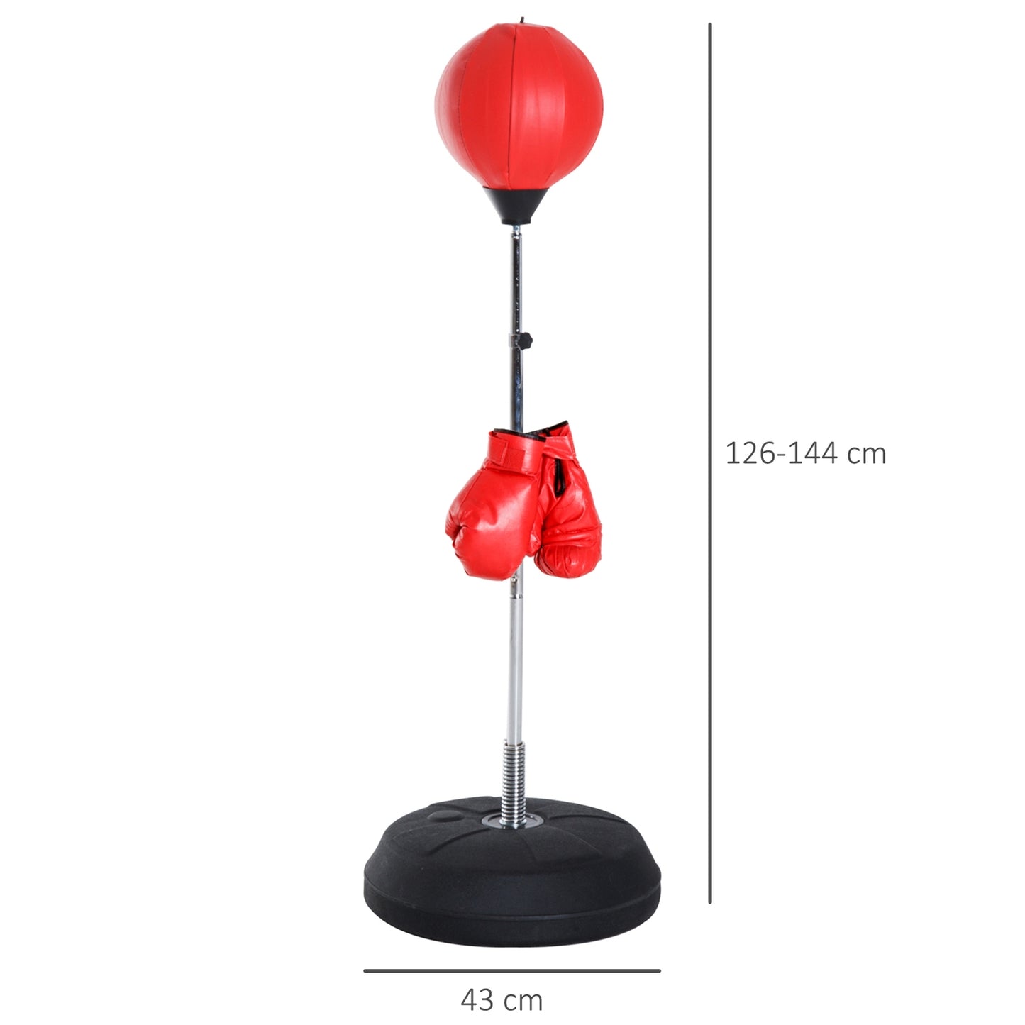 Standing punching bag with gloves, adjustable height 126-144cm