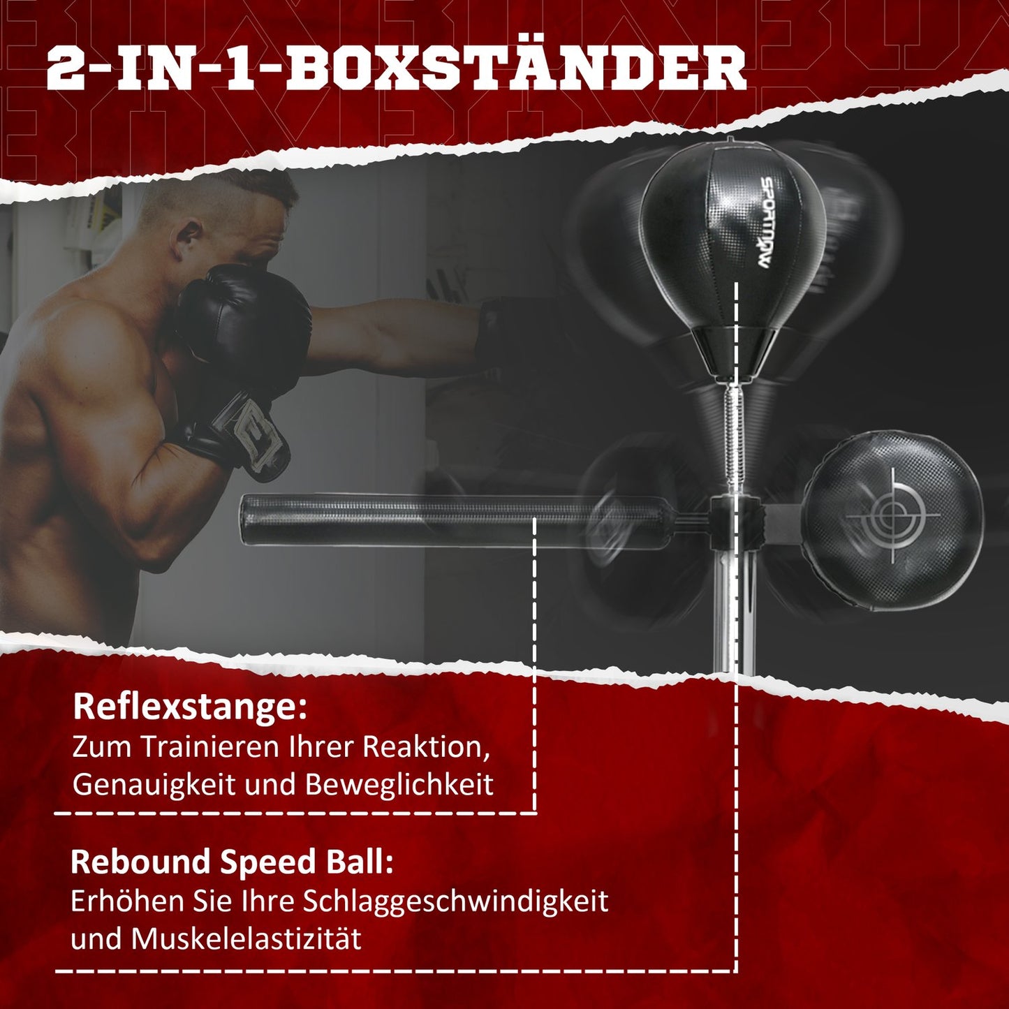 Adjustable boxing rack with reflective bar, HDPE and leather