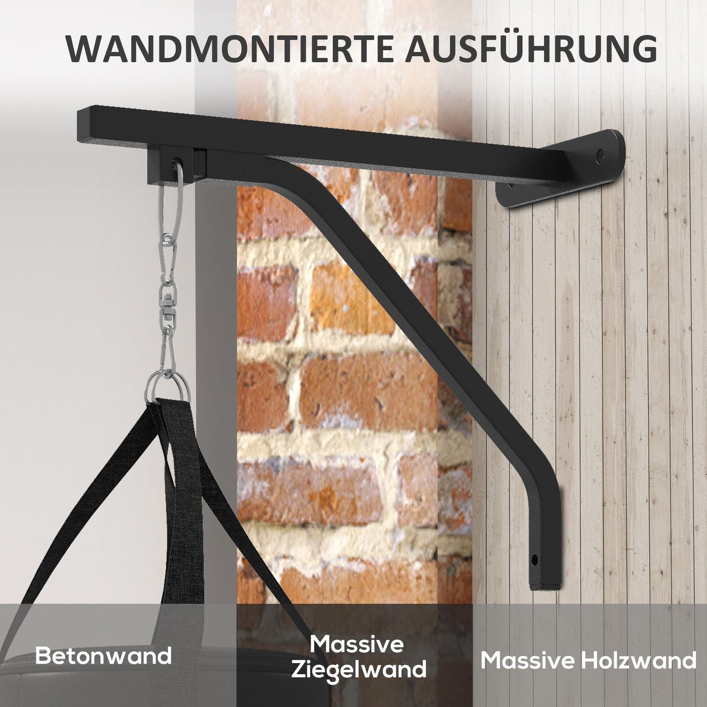 Wall bracket for punching bag, adjustable steel stand with gloves