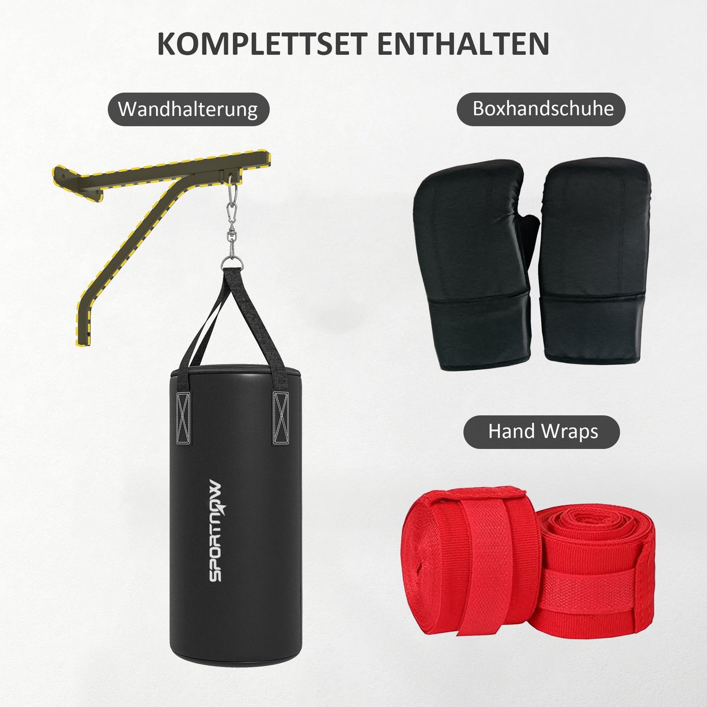 Wall bracket for punching bag, adjustable steel stand with gloves
