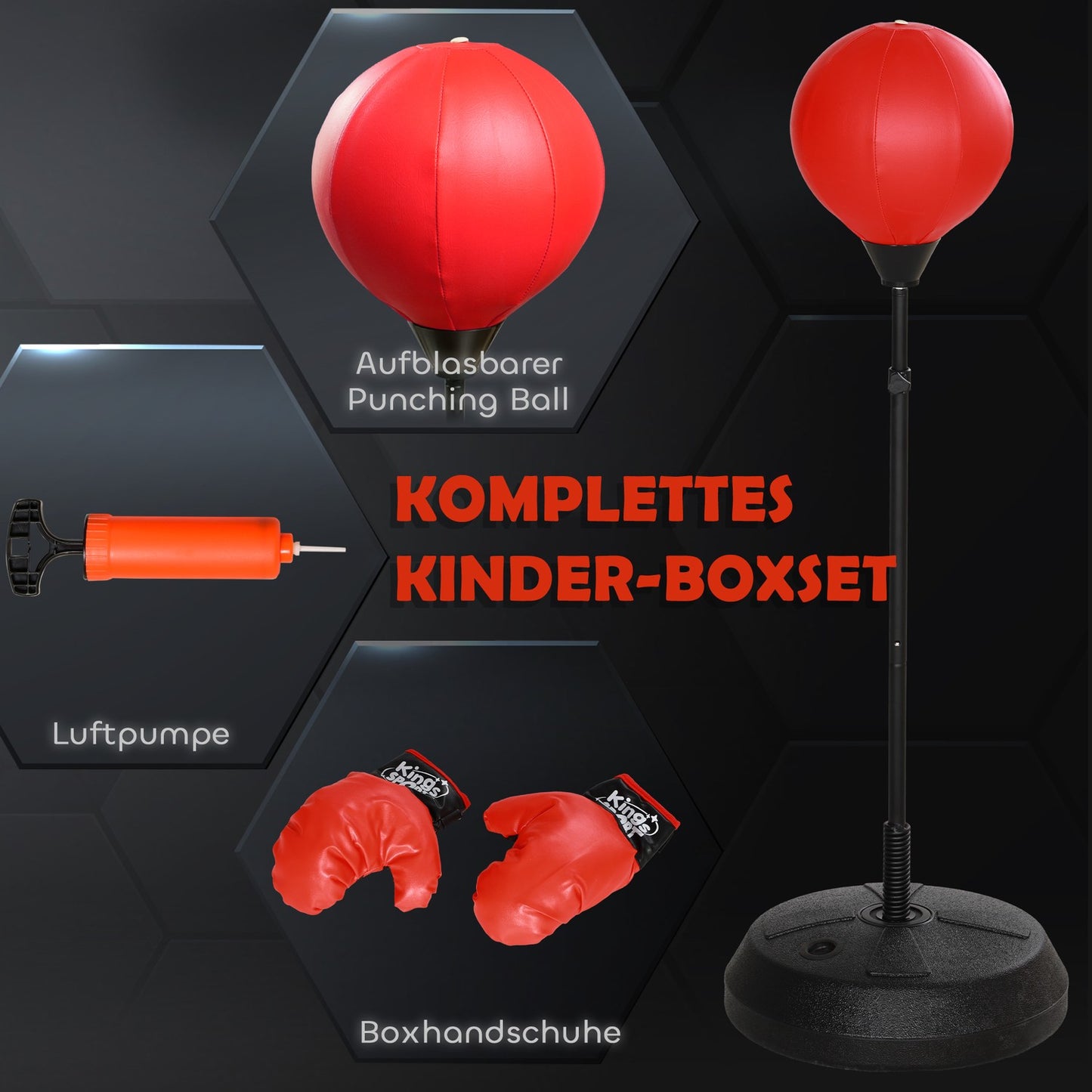Adjustable children's boxing set with gloves, 122.5-147 cm