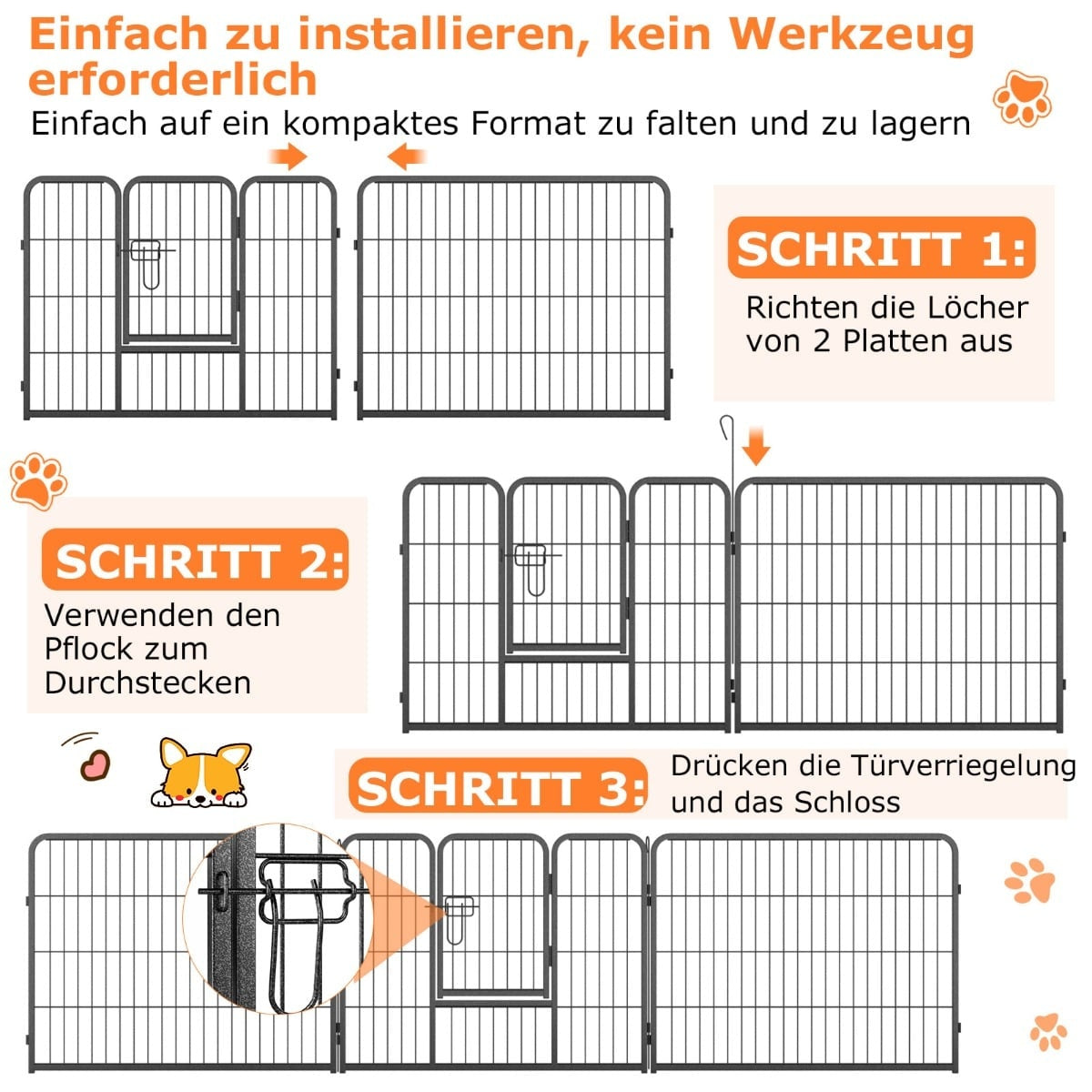 Puppy Playpen, 60cm High, 8-Panel Foldable Metal Fence
