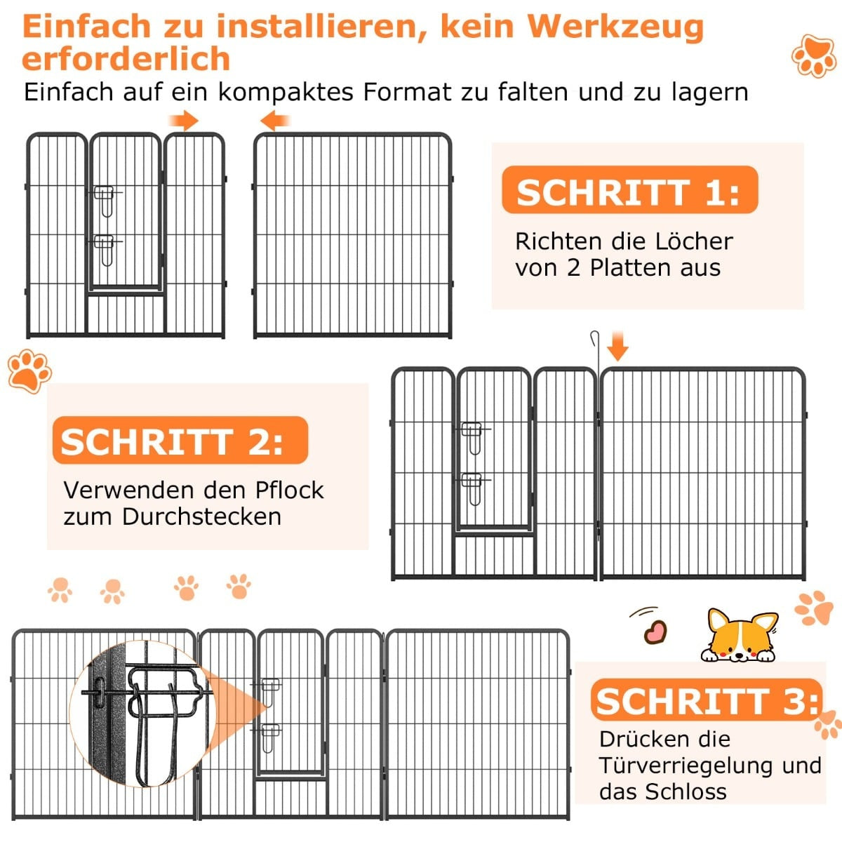 Puppy Playpen, 80cm High, 8-Panel Foldable Metal Fence
