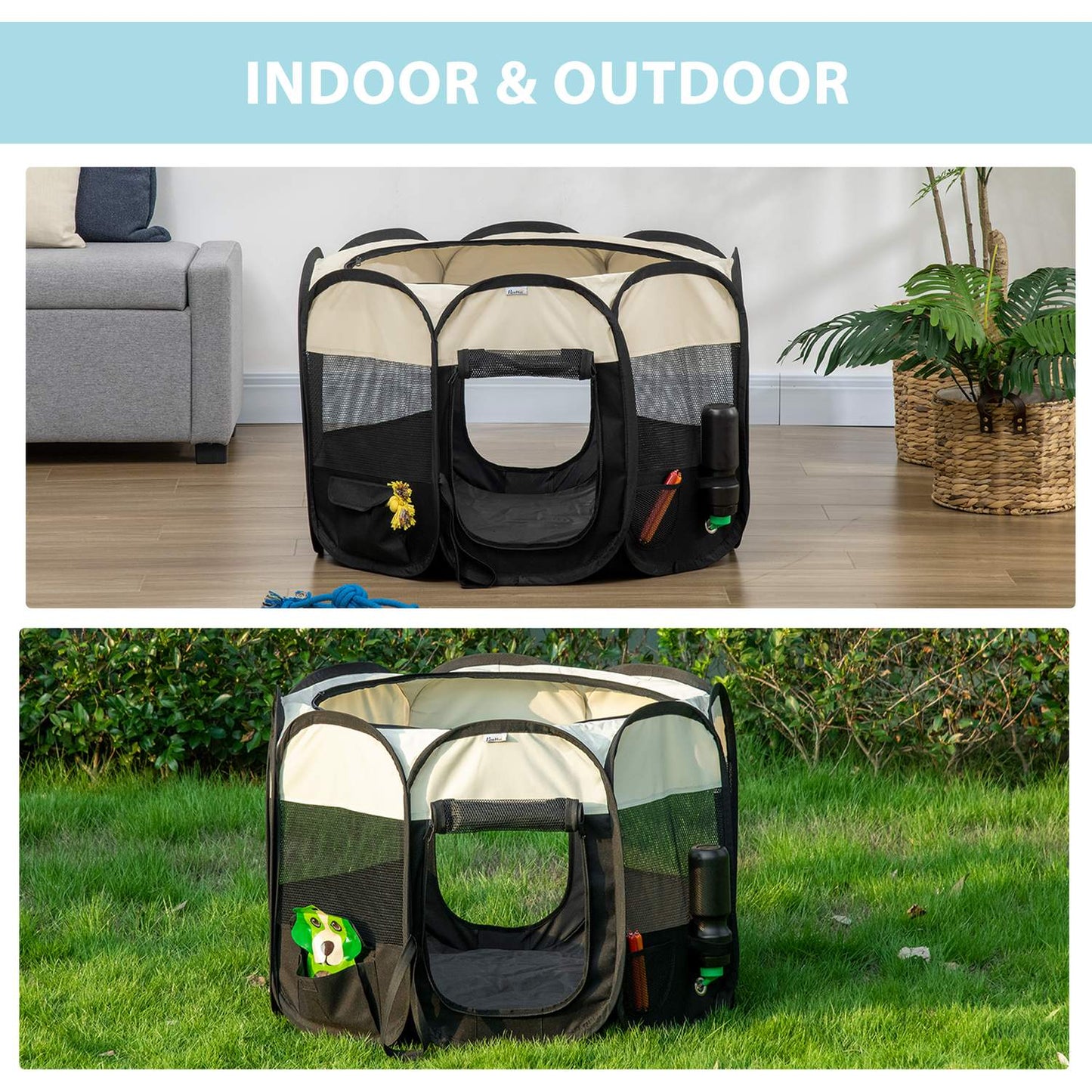 Collapsible puppy playpen - Waterproof outdoor enclosure 92x92x58cm