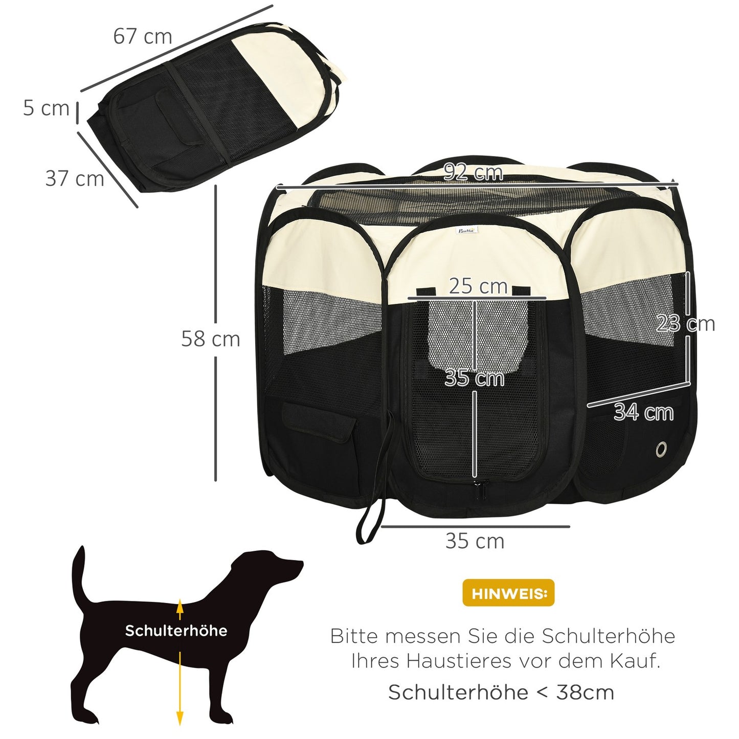 Collapsible puppy playpen - Waterproof outdoor enclosure 92x92x58cm