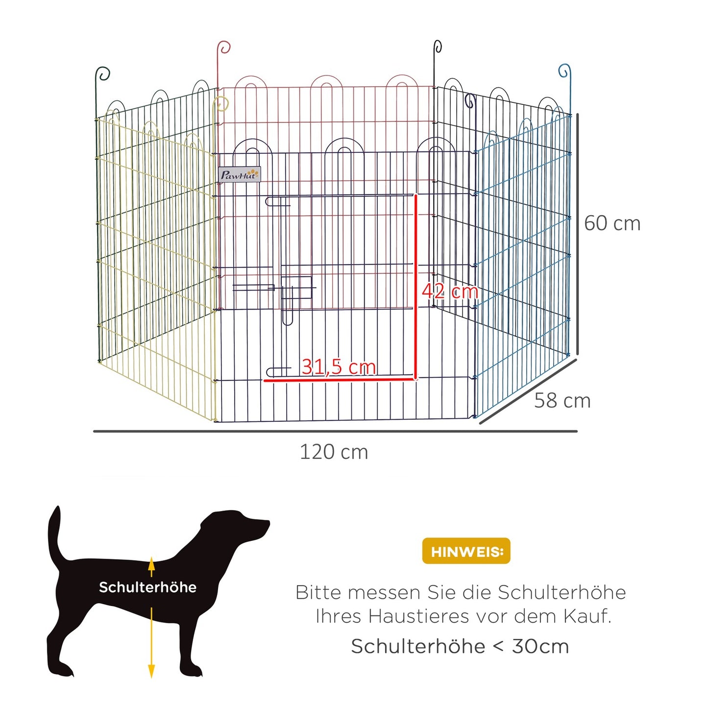 Colorful metal puppy playpen with door, 6-part 60 cm fence
