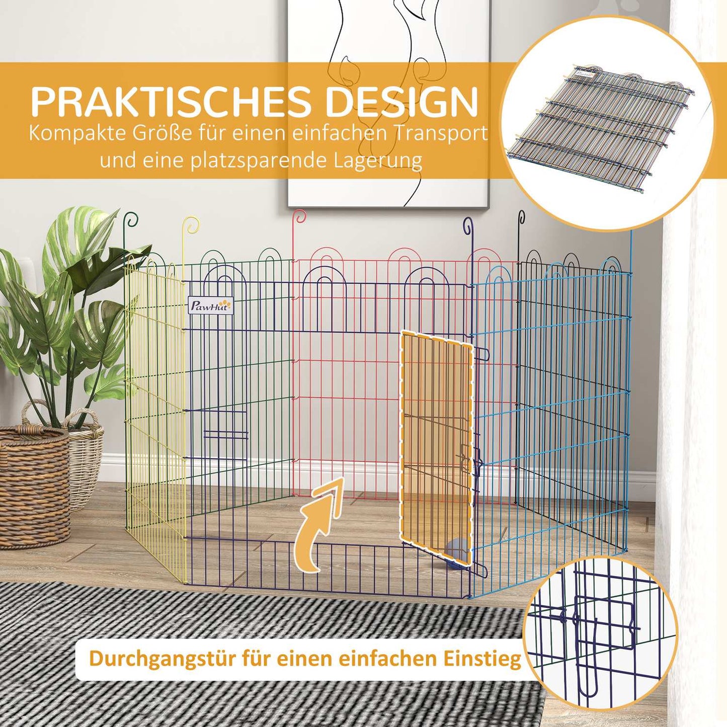 Colorful metal puppy playpen with door, 6-part 60 cm fence