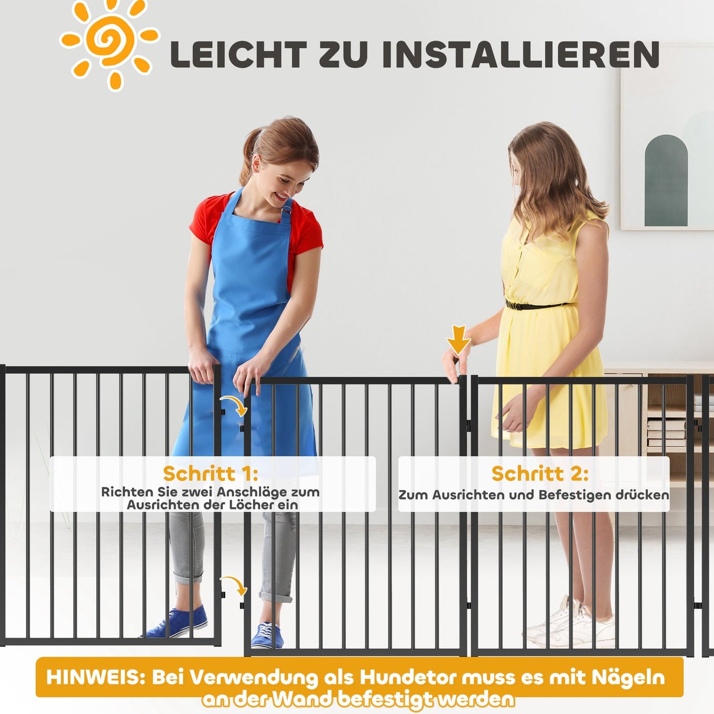 Puppy pen with door, black steel, 6 panels, 76 cm high