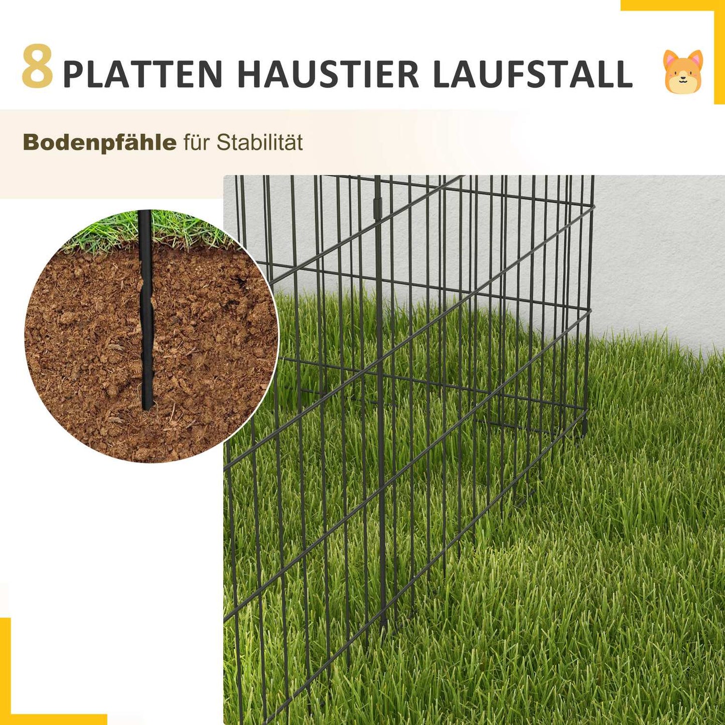 Outdoor Metal Puppy Playpen - 76 cm high, 8-piece set
